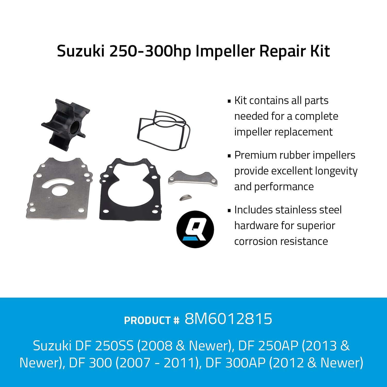 Quicksilver 8M6012815 Impeller Repair Kit for Select Suzuki 250-300hp Outboards