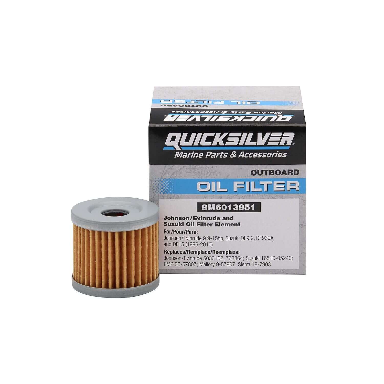 Quicksilver 8M6013851 Oil Filter for Select Johnson, Evinrude and Suzuki 9.9-15hp Outboards