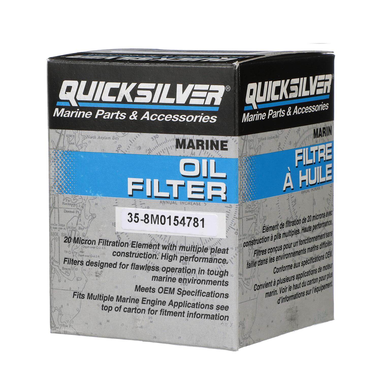 Quicksilver 8M0154781 20 Micron Oil Filter for Select Johnson and Evinrude 90-115hp and Select Suzuki 70-115hp