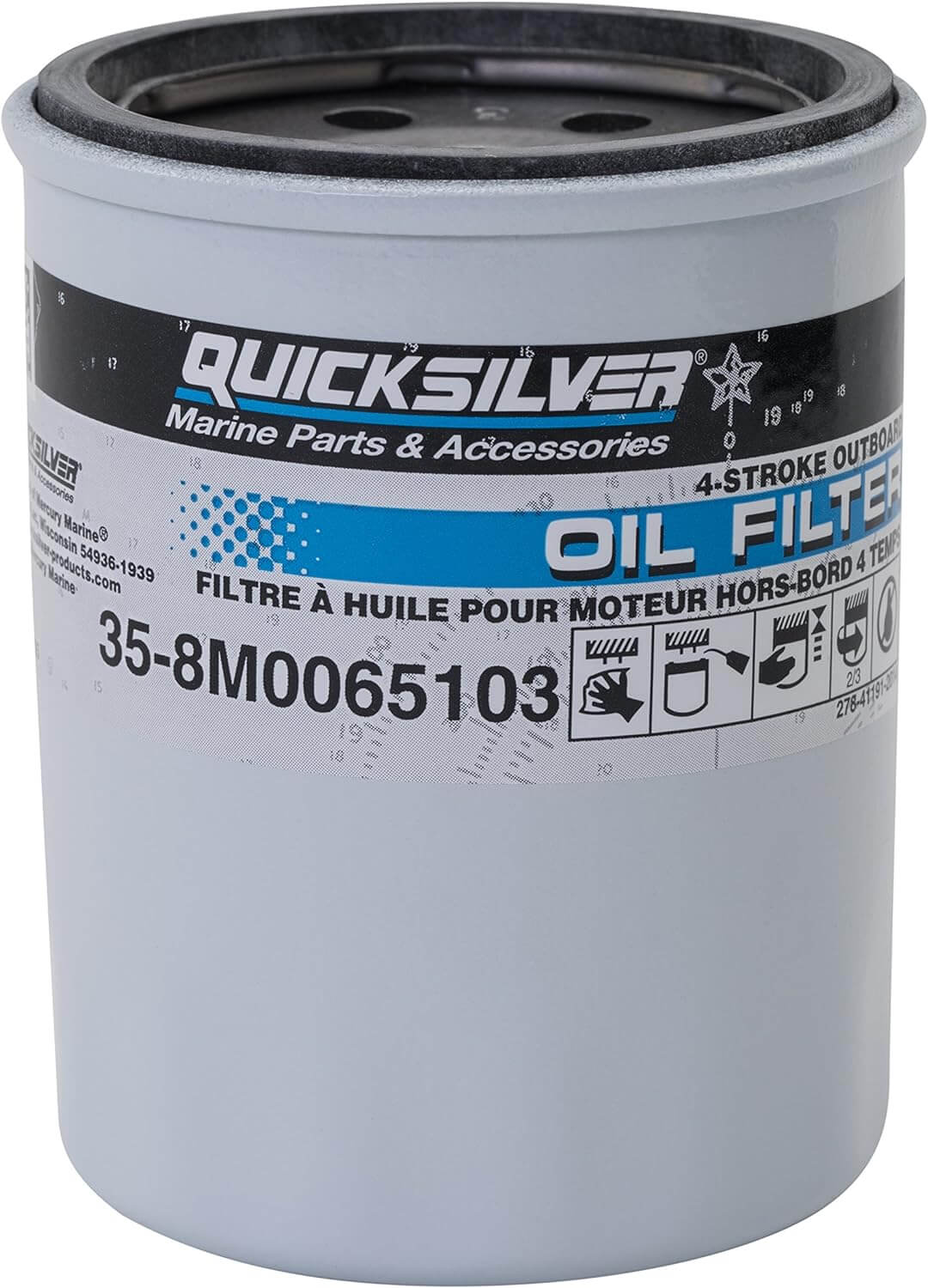 Quicksilver 8M0065103 Oil Filter for Mercury and Mariner 4-Stroke Outboards 25-115 Hp