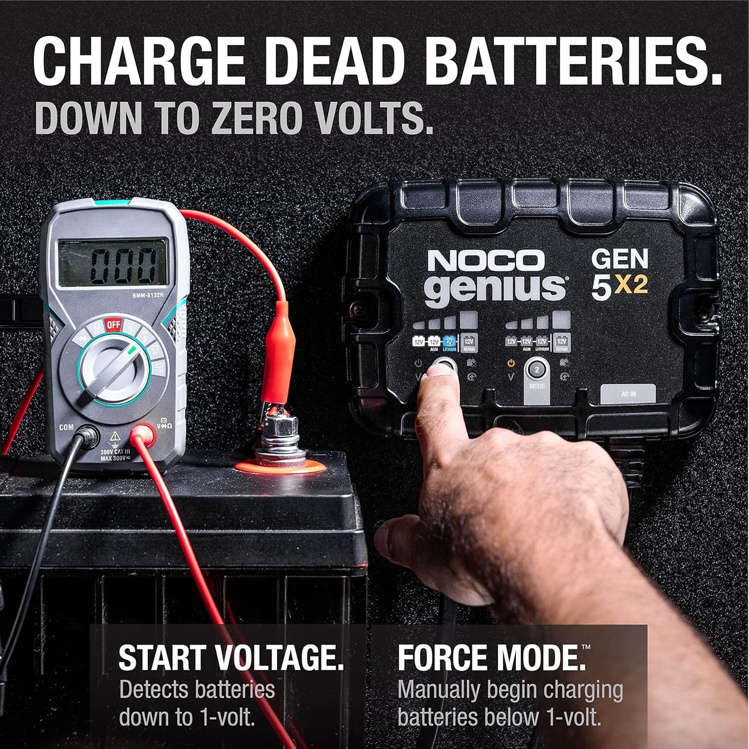 NOCO Genius GEN5X2: 2-Bank, 10A Onboard Battery Charger info card
