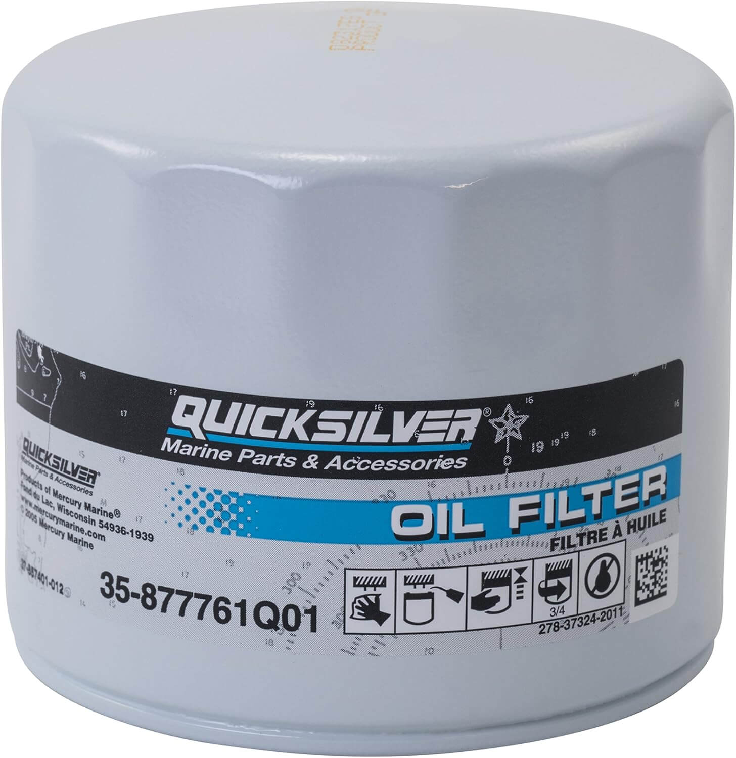 Quicksilver by Mercury Marine 877761Q01 Oil Filter for Select Mercury and Mariner 75-115hp Outboards and 150hp EFI 4-Stroke Outboards