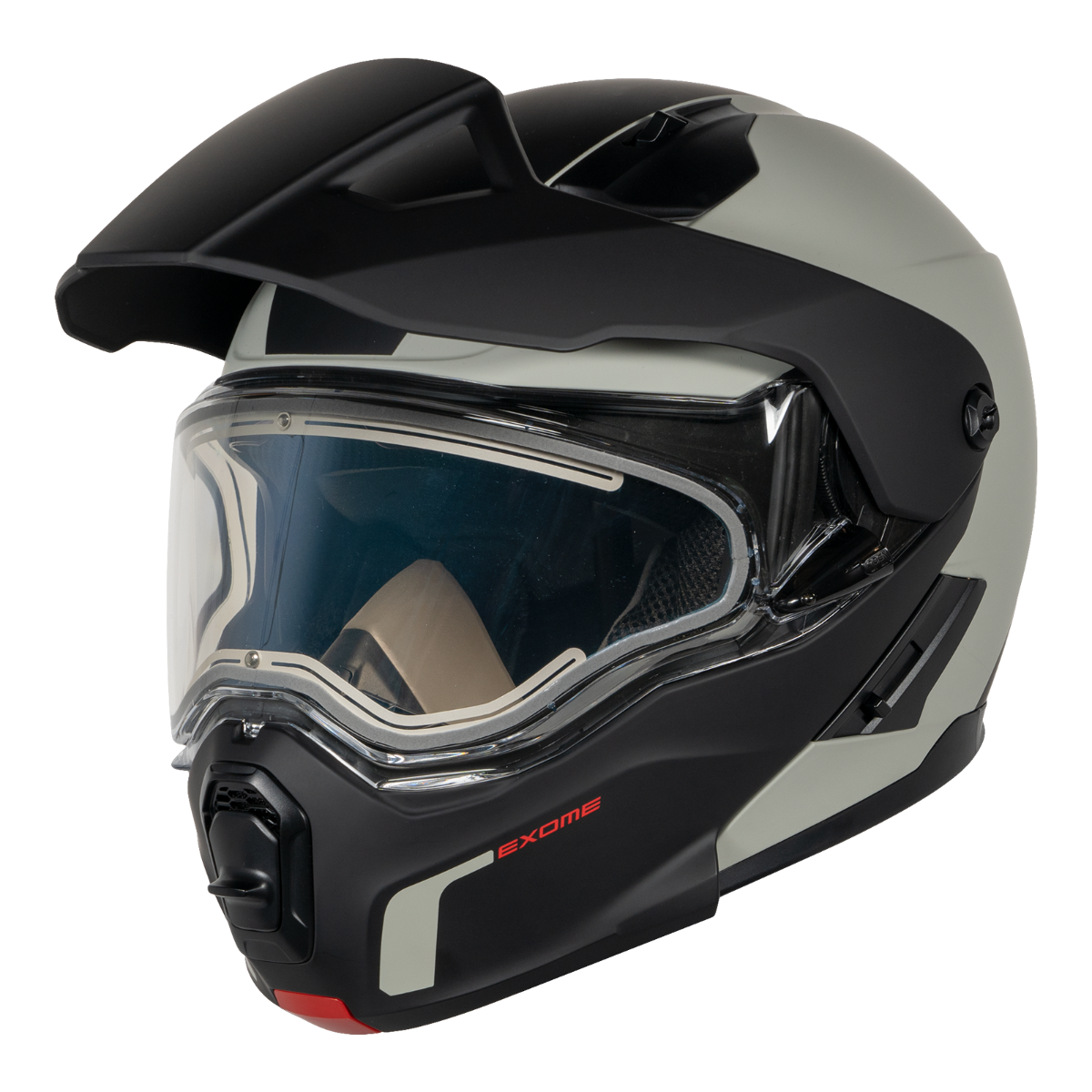 Ski-Doo Exome Sport Heated Helmet 929037 in Charcoal Grey, electric visor detail