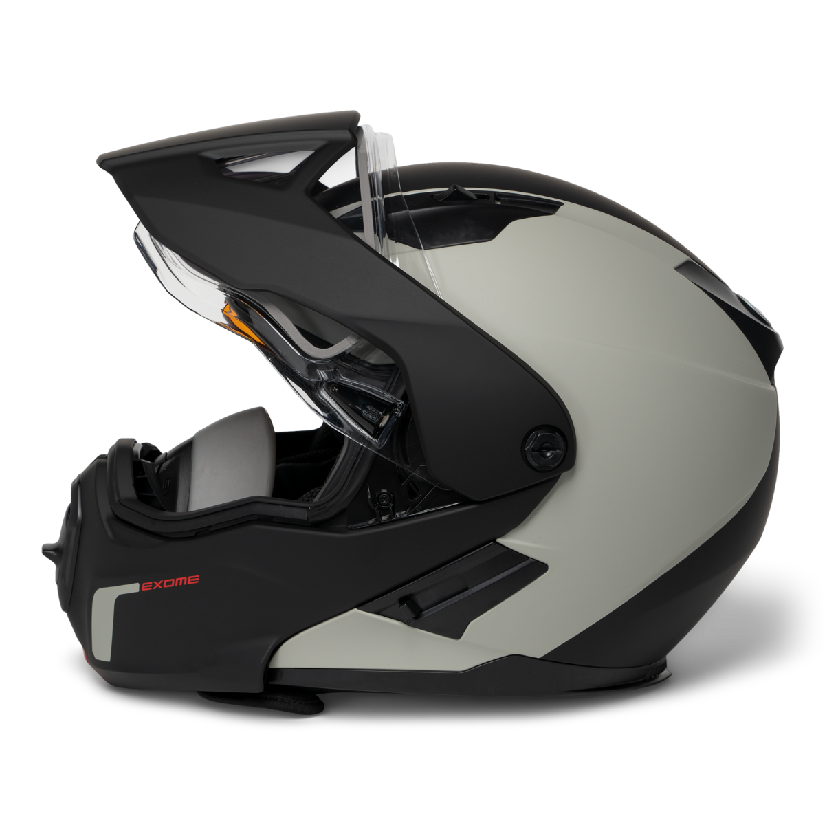 Ski-Doo Exome Sport Heated Helmet 929037 in Charcoal Grey, front-side view