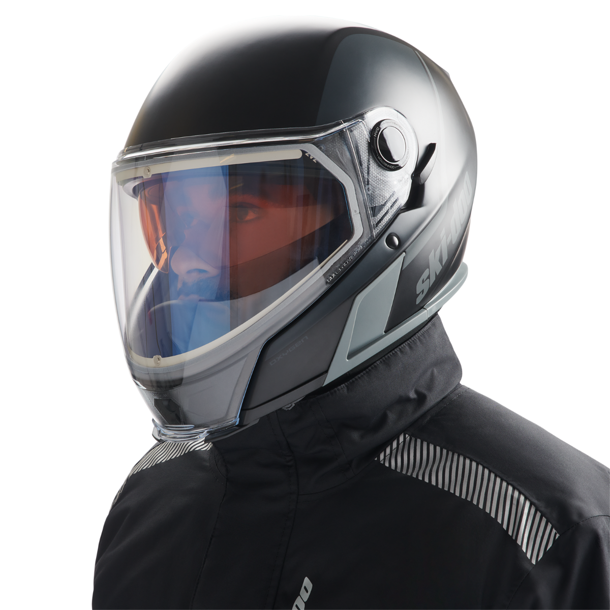 Ski-Doo Logo Oxygen Heated Helmet Charcoal Grey, worn