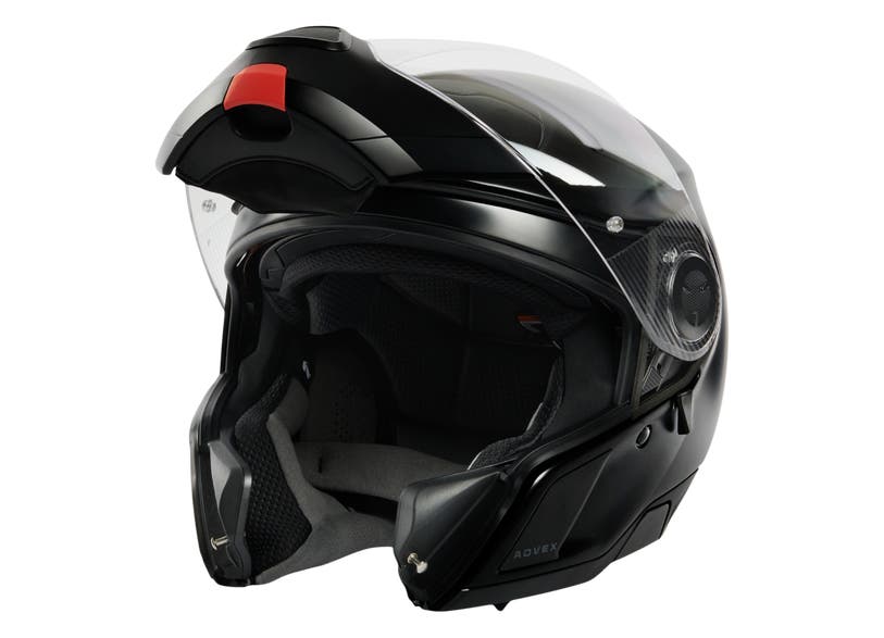 Can-Am Advex modular helmet black with flip-up chin bar and clear visor raised, side view