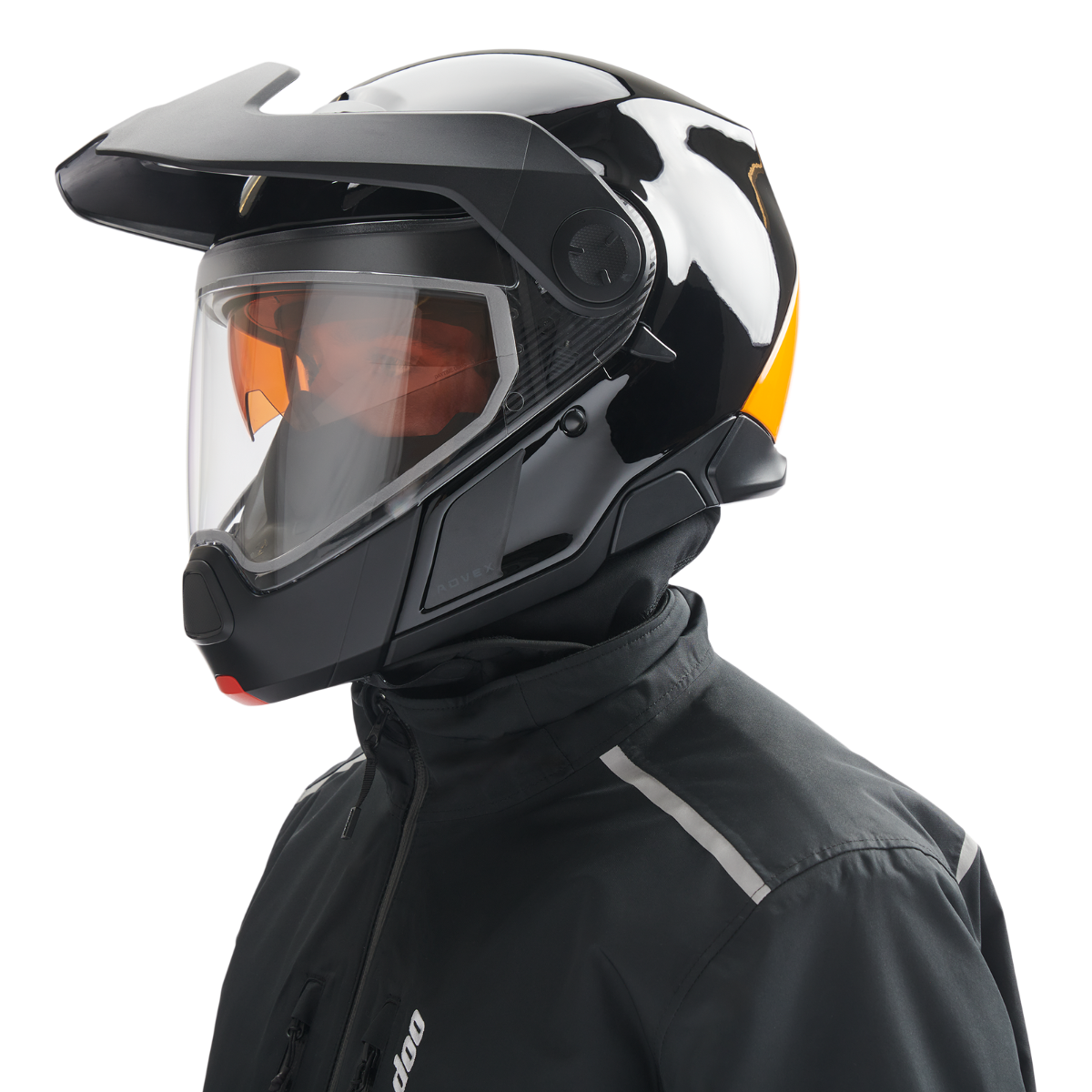 Ski-Doo Advex Sport Helmet in Orange 929125, worn, side view