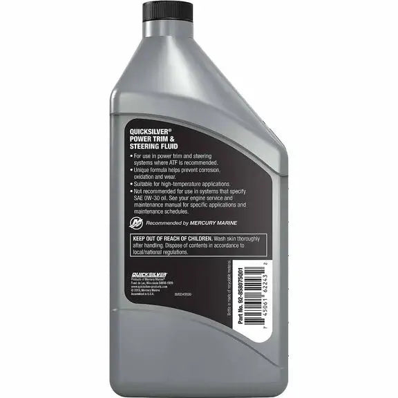Quicksilver Power Trim and Steering Fluid 1 Quart bottle rear view