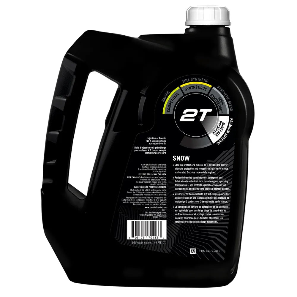 XPS Ski-Doo 2T Premium Mineral Oil 1 US gallon jug back label, 9779120