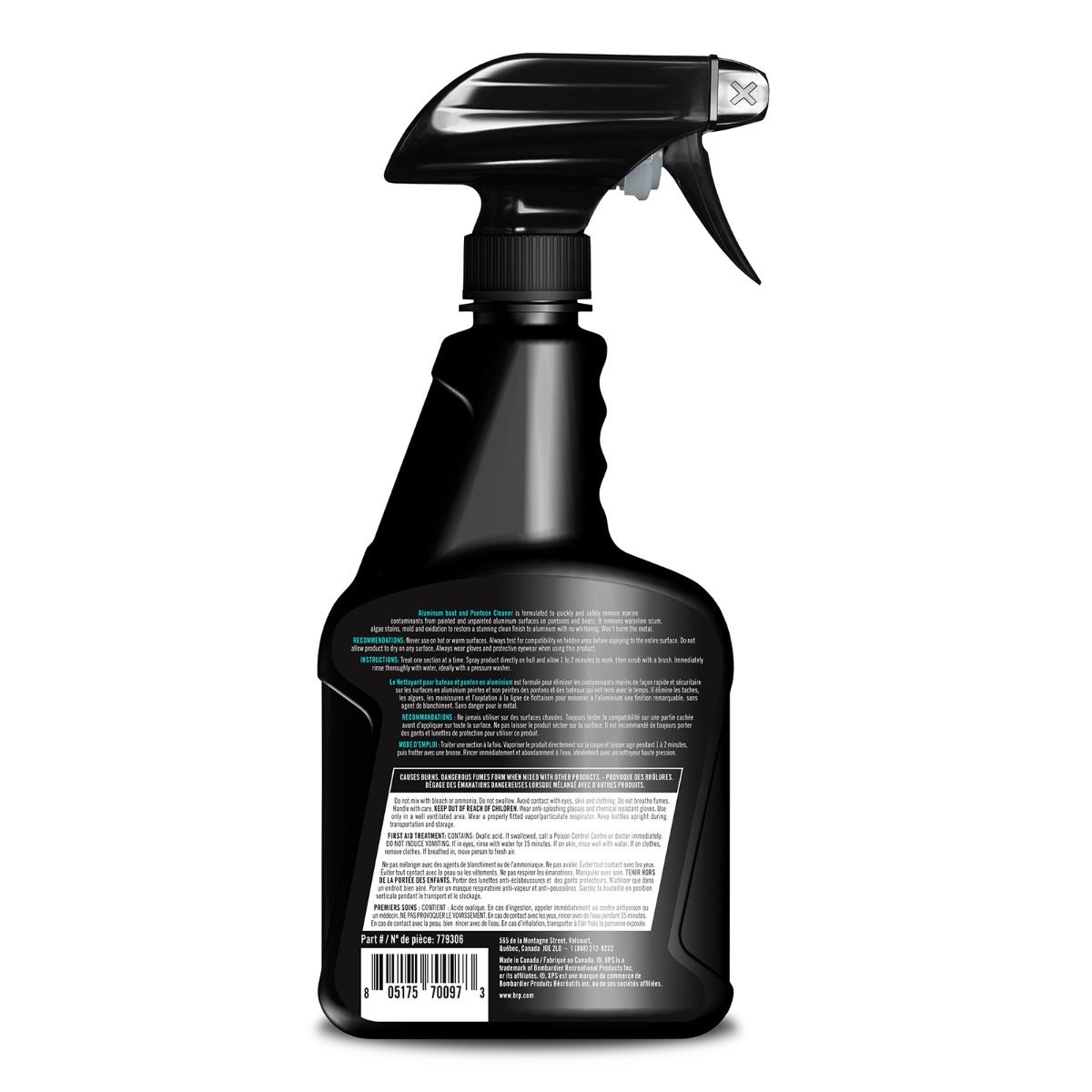 XPS Marine Boat & Pontoon Aluminum Cleaner spray bottle back label with directions, 9779306