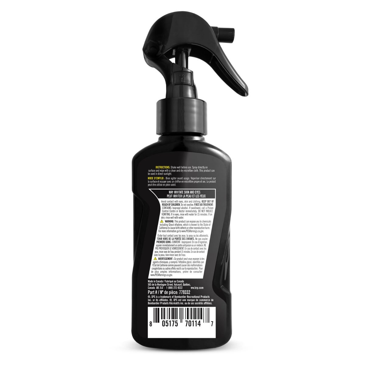 XPS Quick Detailer Gloss Enhancing 4 fl oz spray bottle back label, 9779332