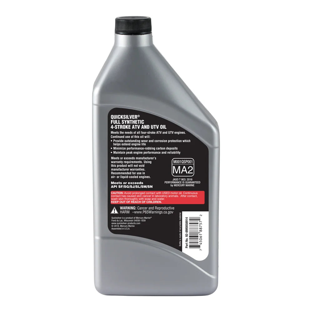 Quicksilver 8M0058914  ATV/UTV 4 Stroke Oil 5W-40 Full Synthetic Oil, 1 Quart
