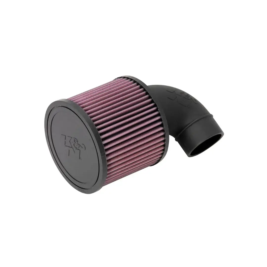 Pink air filter with black outer casing on a white background