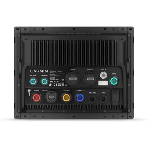 Garmin GPSMAP 9210xsv chartplotter rear panel showing HDMI network and NMEA 2000 ports