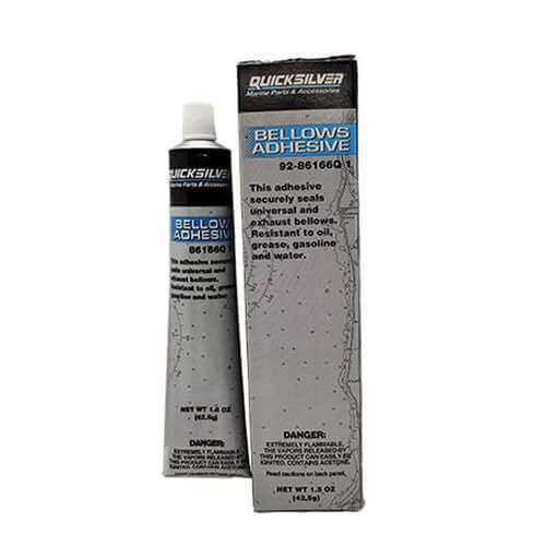 Quicksilver bellow adhesive tube and packaging on a white background