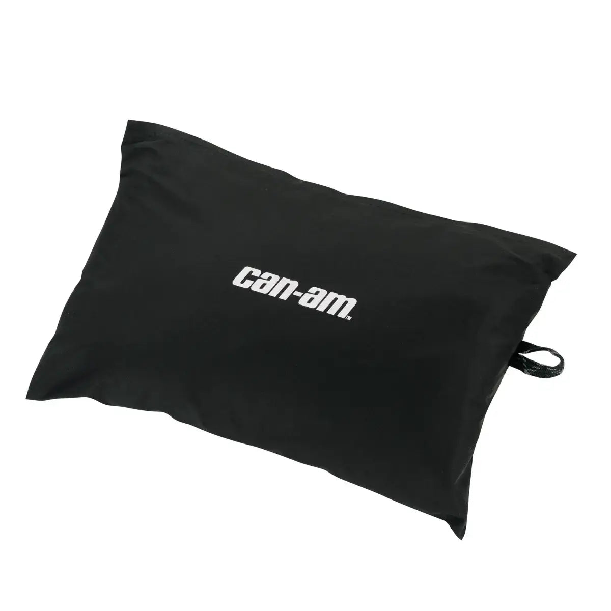Black pillow with 'can-am' logo on a white background