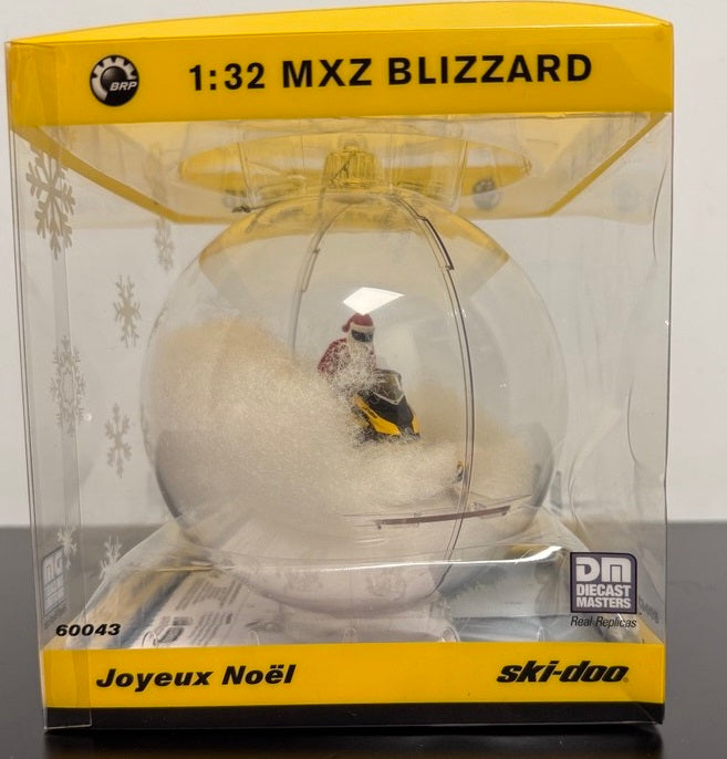 Ski-Doo MXZ Blizzard 1:32 diecast snow globe ornament with Santa figure, boxed Diecast Masters collectible
