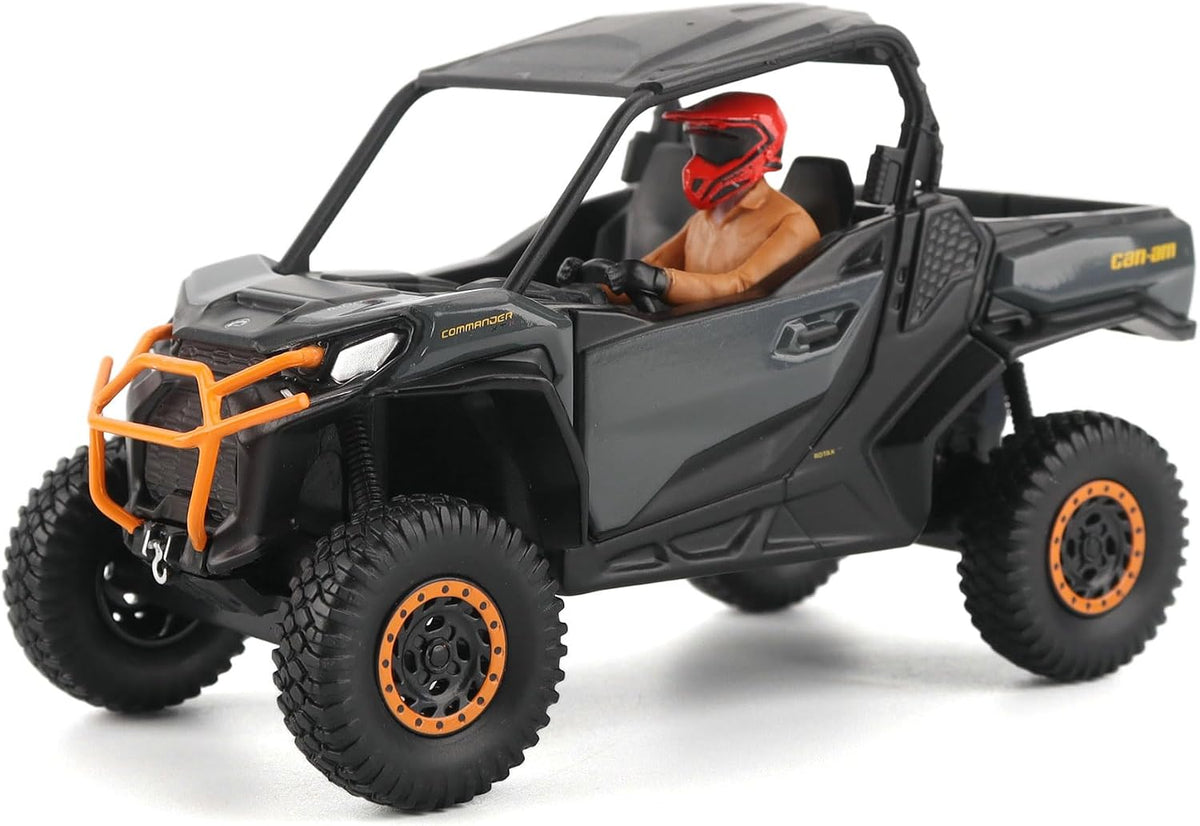 Diecast Masters Can-Am Commander XT-P 1000R 1:32 diecast model #60029, gray with orange bumper and wheels, driver figure, front three-quarter view