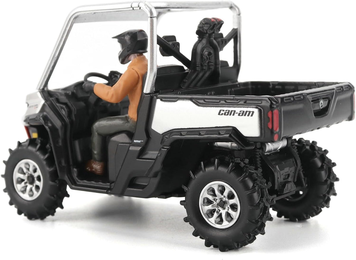 Diecast Masters Can-Am Defender X MR 1:32 diecast model in silver #60031, rear three-quarter view with cargo bed and snorkel intakes