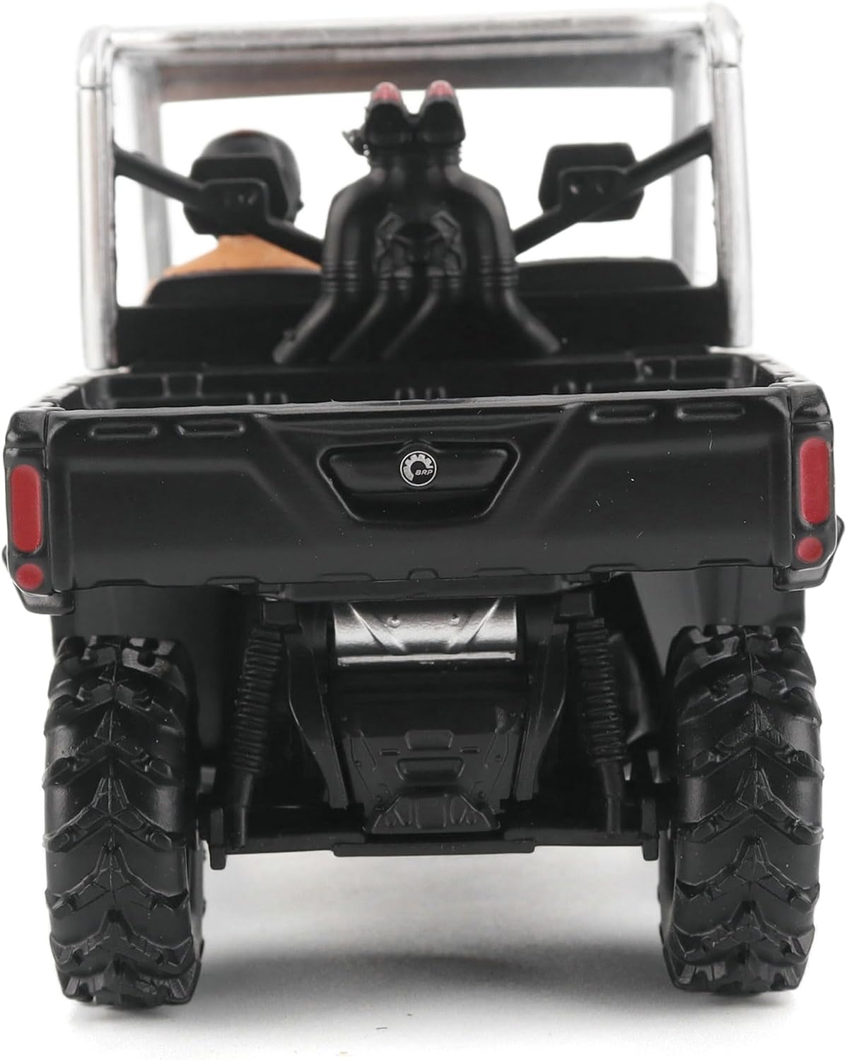 Diecast Masters Can-Am Defender X MR 1:32 diecast model in silver #60031, straight-on rear view with cargo bed and raised intakes