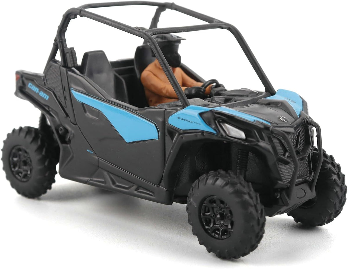 Diecast Masters Can-Am Maverick Trail DPS 1000 1:32 diecast model in blue #60027, front three-quarter view showing front bumper