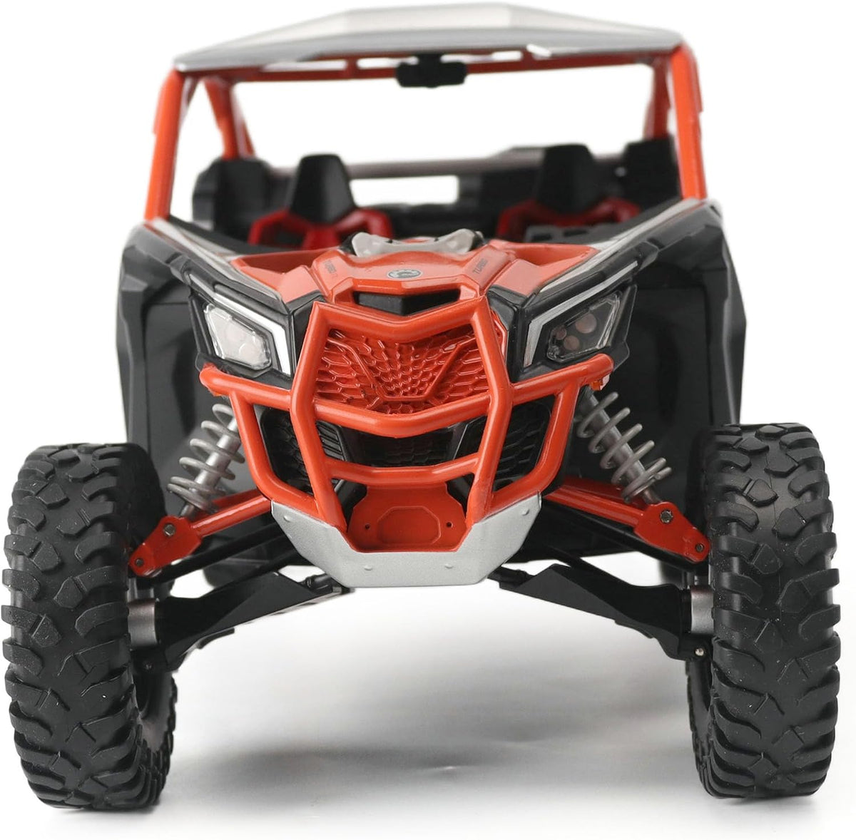 Diecast Masters Can-Am Maverick X3 X RC Turbo RR 1:12 premium replica #68003 in red, straight-on front view with bumper and headlights