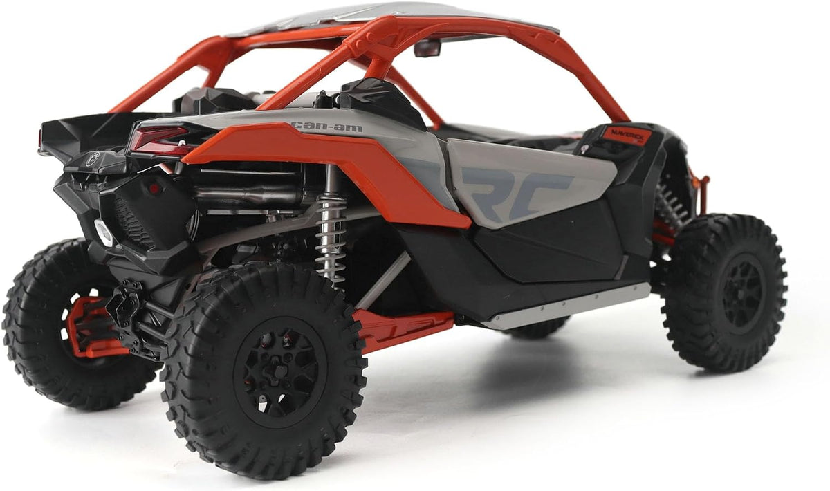Diecast Masters Can-Am Maverick X3 X RC Turbo RR 1:12 premium replica #68003 in red, rear three-quarter view showing rear suspension