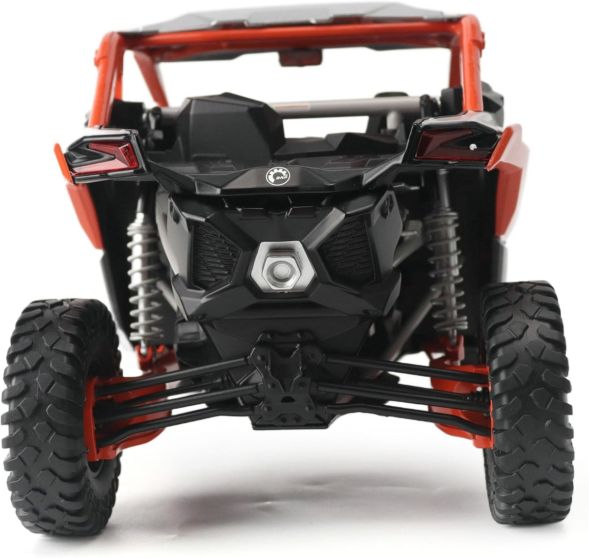Diecast Masters Can-Am Maverick X3 X RC Turbo RR 1:12 premium replica #68003 in red, straight-on rear view with taillights and suspension