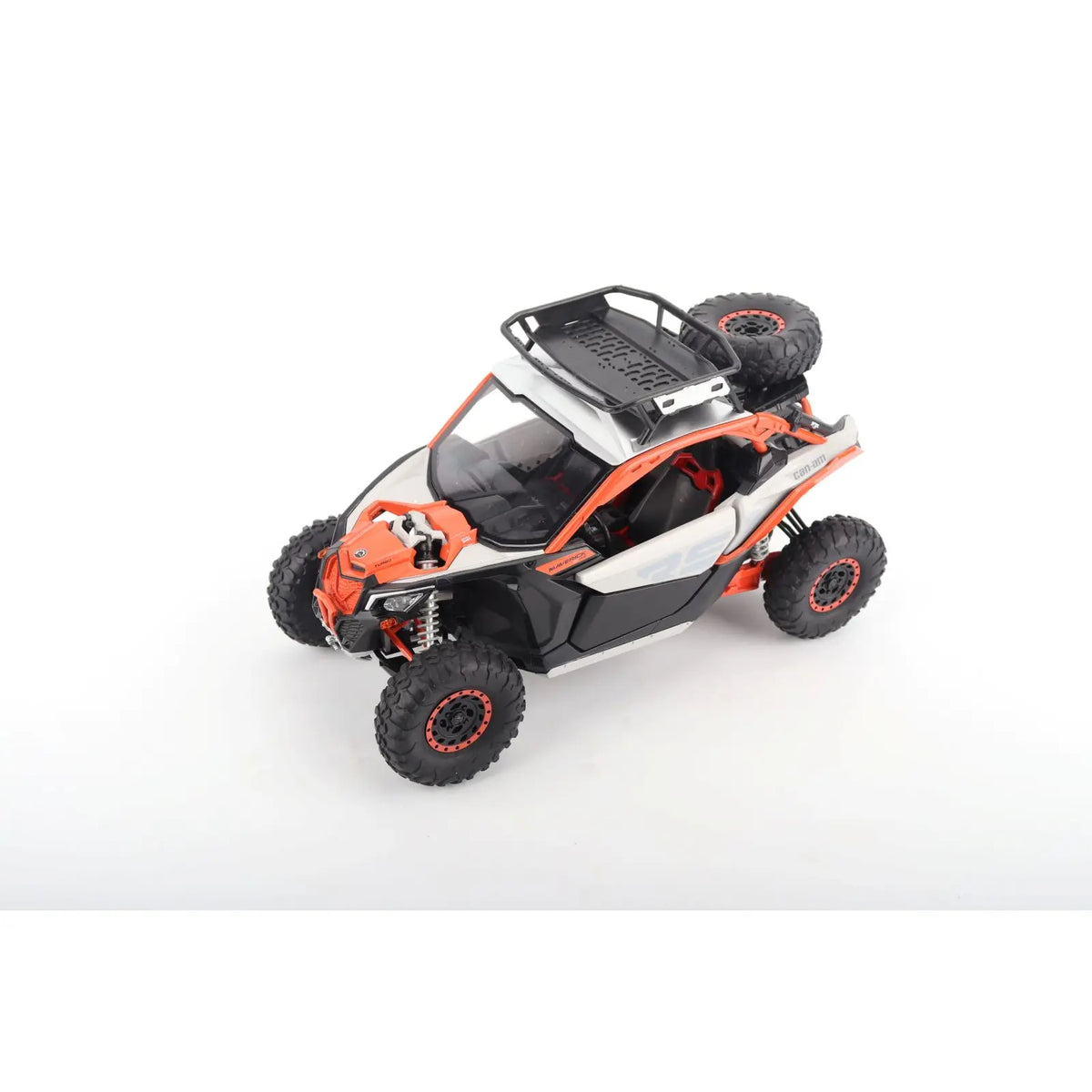 Diecast Masters Can-Am Maverick X3 X RS Turbo RR 1:12 premium replica with accessories #68004 in red, top view showing roof rack and cockpit