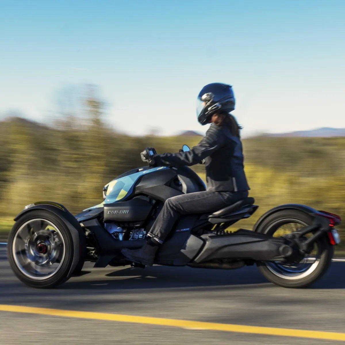 Can-Am Ryker with Exclusive Panel Kit in Urban Blue on the road, 219401278