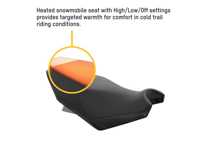 Ski-Doo Trail Narrow Heated Seat in black with High/Low/Off heat zone detail, 860202819