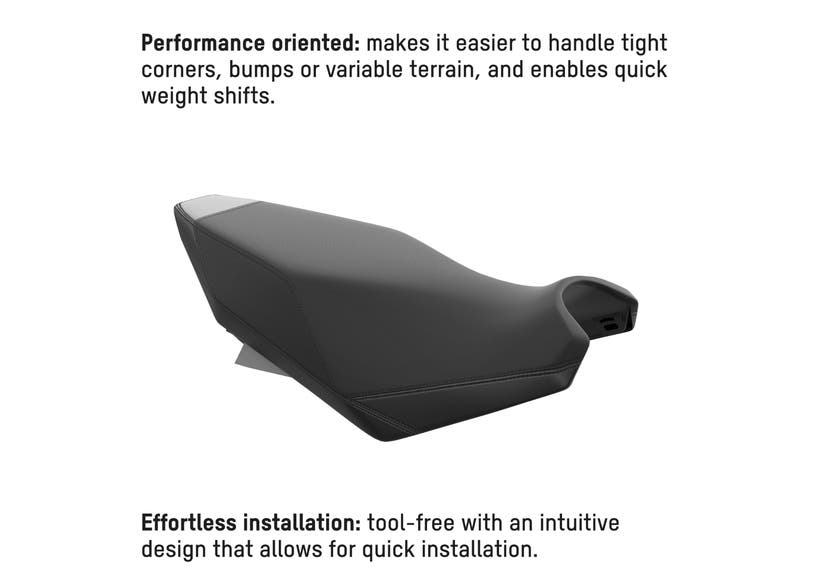 Ski-Doo Trail narrow seat in black, low-profile performance snowmobile seat, part 860202644