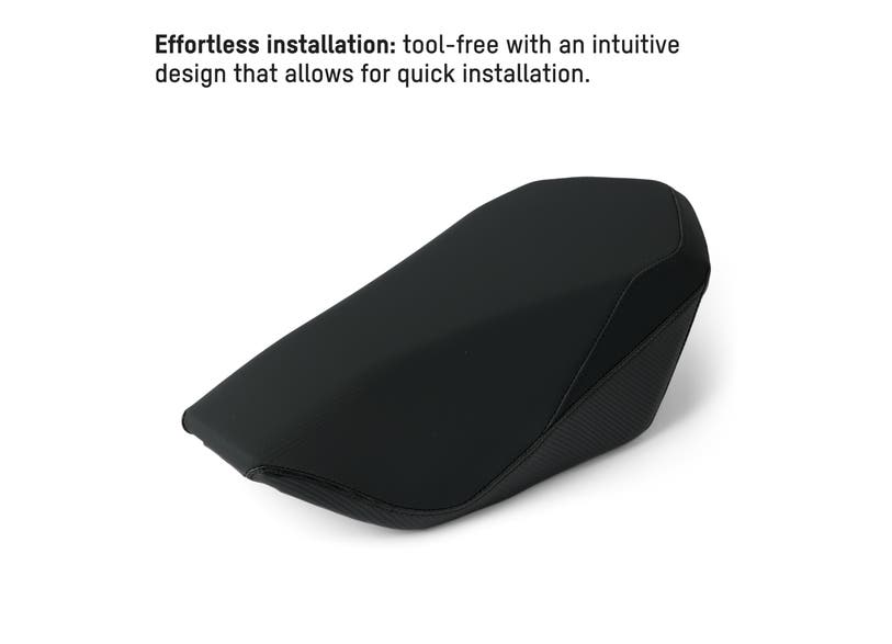 Ski-Doo Deep Snow Compact Seat in black, tool-free installation, angled view