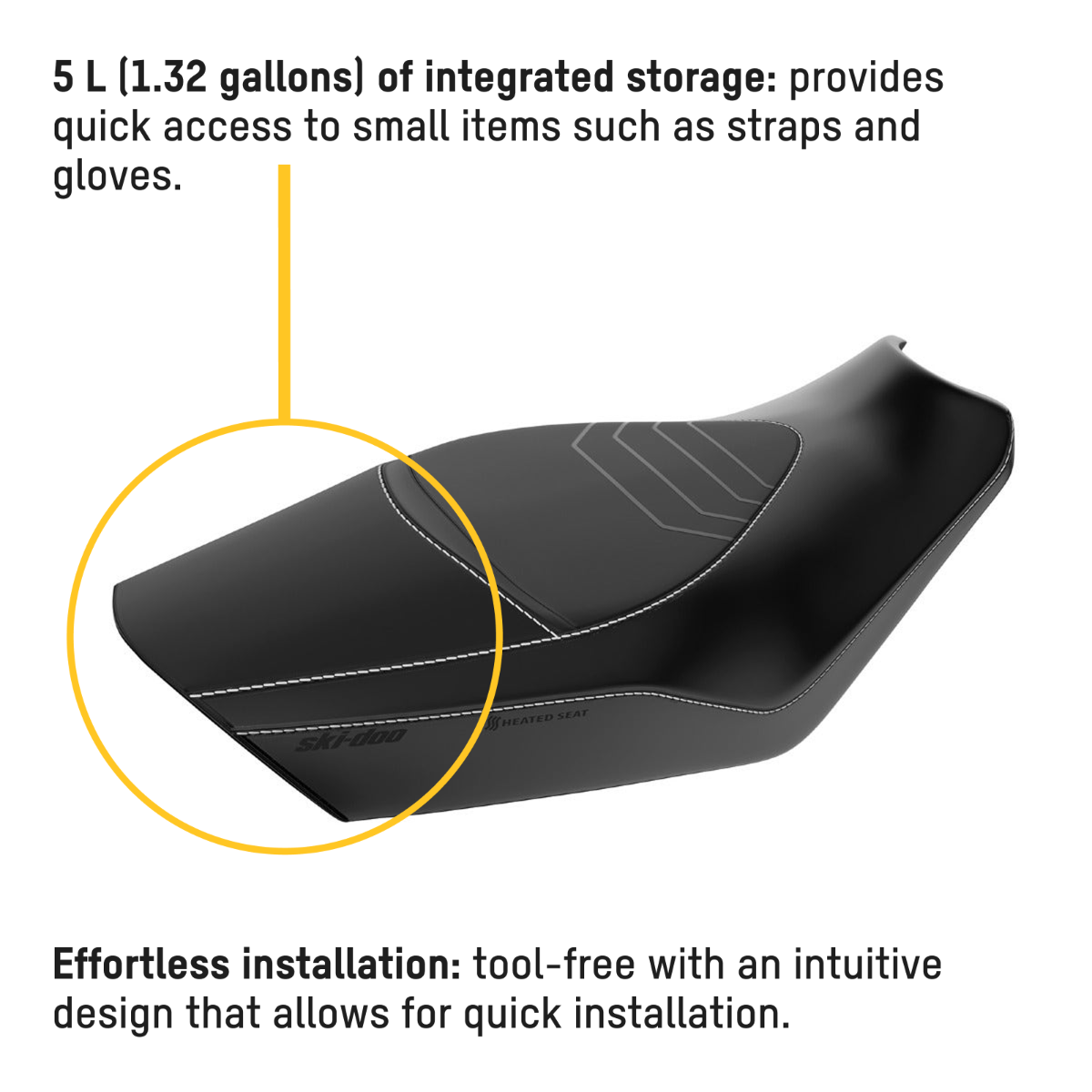 Ski-Doo Trail Wide Heated Seat with Storage 860201633, integrated storage