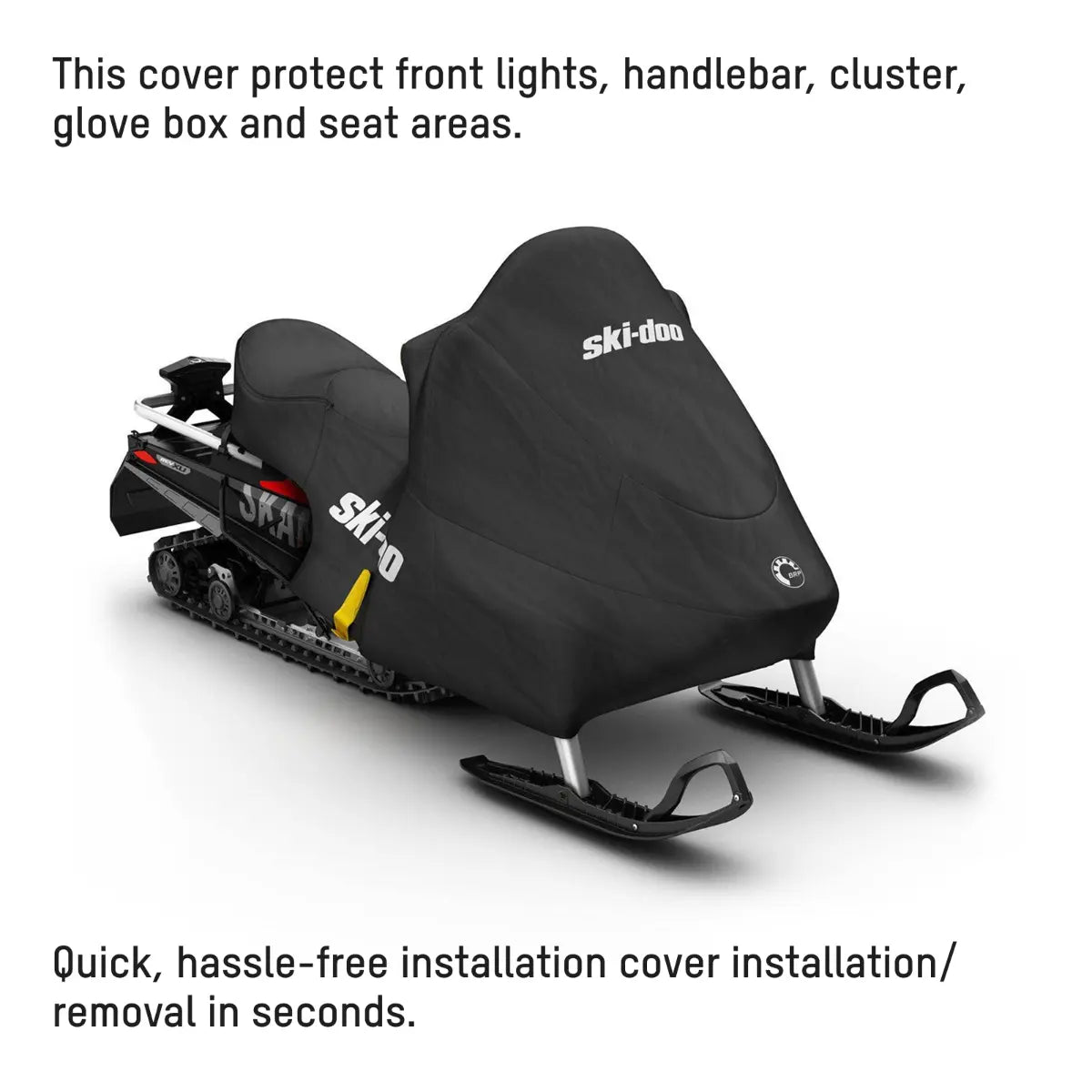 Ski-Doo Intense Rap-Clip REV-XU snowmobile cover protecting front lights, handlebar, cluster, glove box and seat