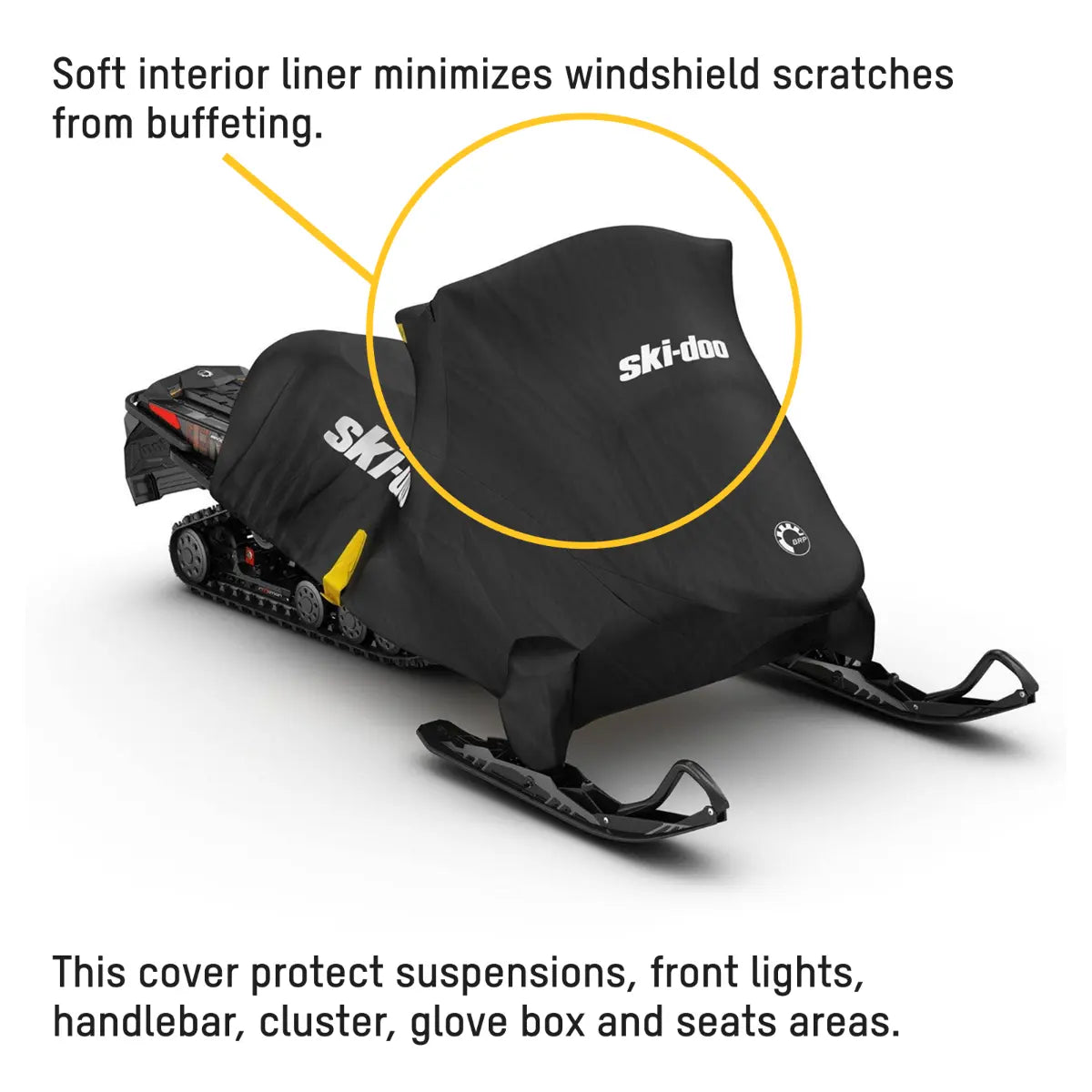 Ski-Doo Intense Rap-Clip snowmobile cover, soft interior liner protects the windshield from buffeting