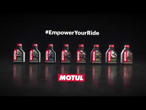 Motul oil bottles displayed on a black background with the Motul logo and '#EmpowerYourRide' text.