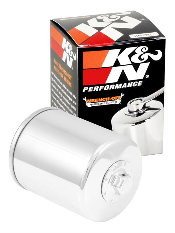 K&N KN-171C chrome powersports oil filter with box