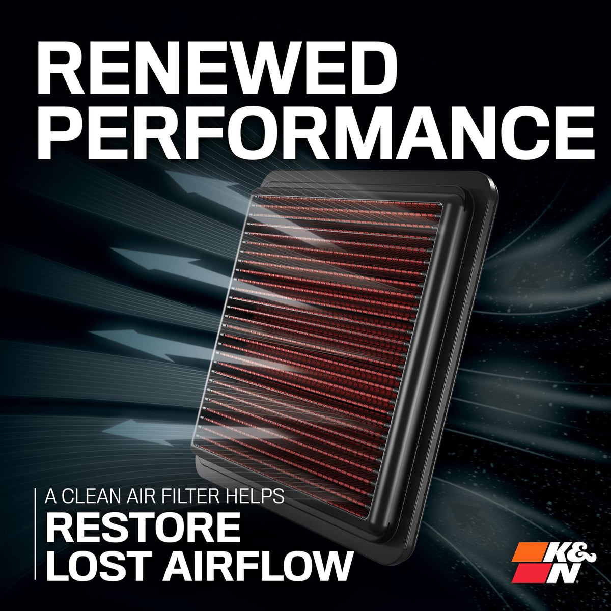 Clean K&N air filter helps restore lost airflow