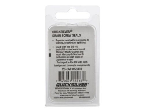 Mercury Marine Quicksilver Gear Case Drain Screw Seal for Select Mercury Outboards and Sterndrives, Pack of 2