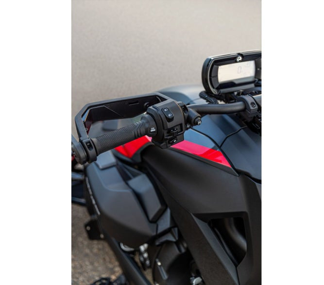Can-Am Ryker heated driver grip and handlebar controls close-up, 2022 and up models