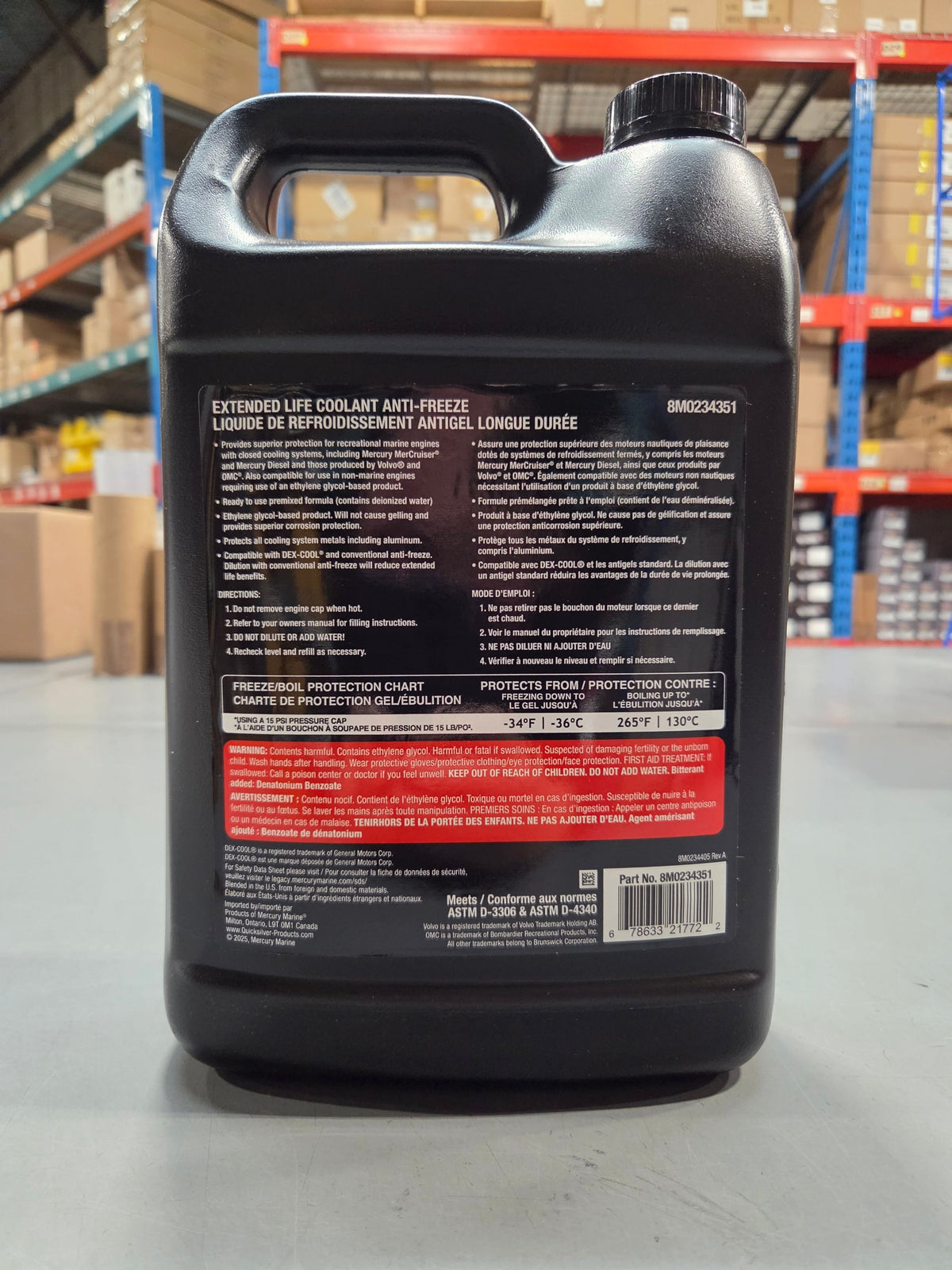 Quicksilver Extended Life Coolant Anti-Freeze back label and freeze/boil chart, 8M0234351