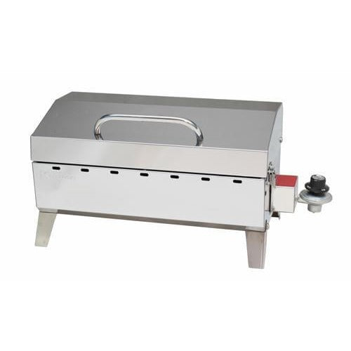 Kuuma Stow N' Go 125 stainless steel portable gas grill with regulator knob
