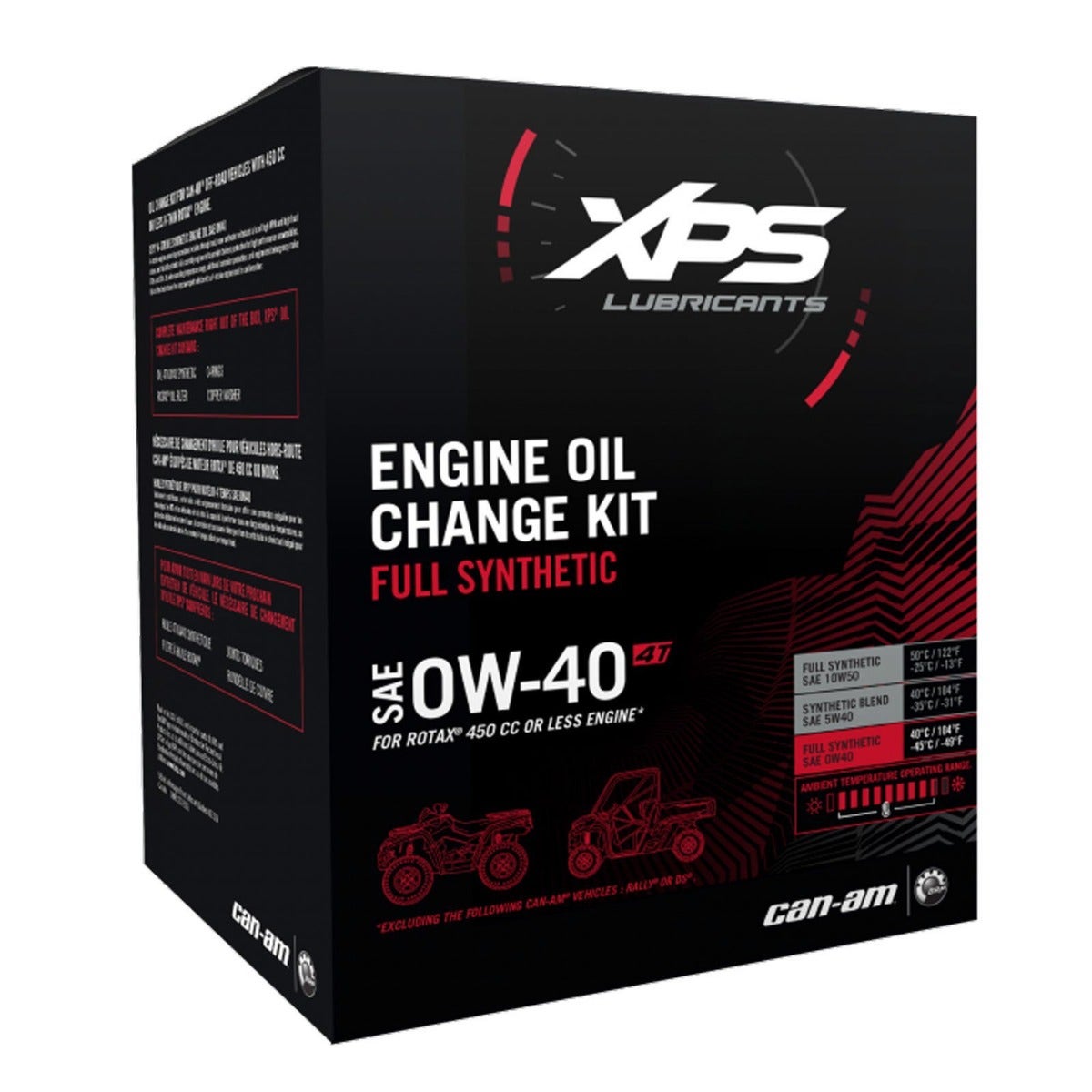 Can-Am XPS 0W-40 full synthetic engine oil change kit box for Rotax 450cc or less engines
