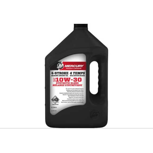 Huile moteur 4 temps Mercury Marine 10W-30 mélange synthétique 1 gallon – Protection et performance pour moteur hors-bord, 8M0149213
