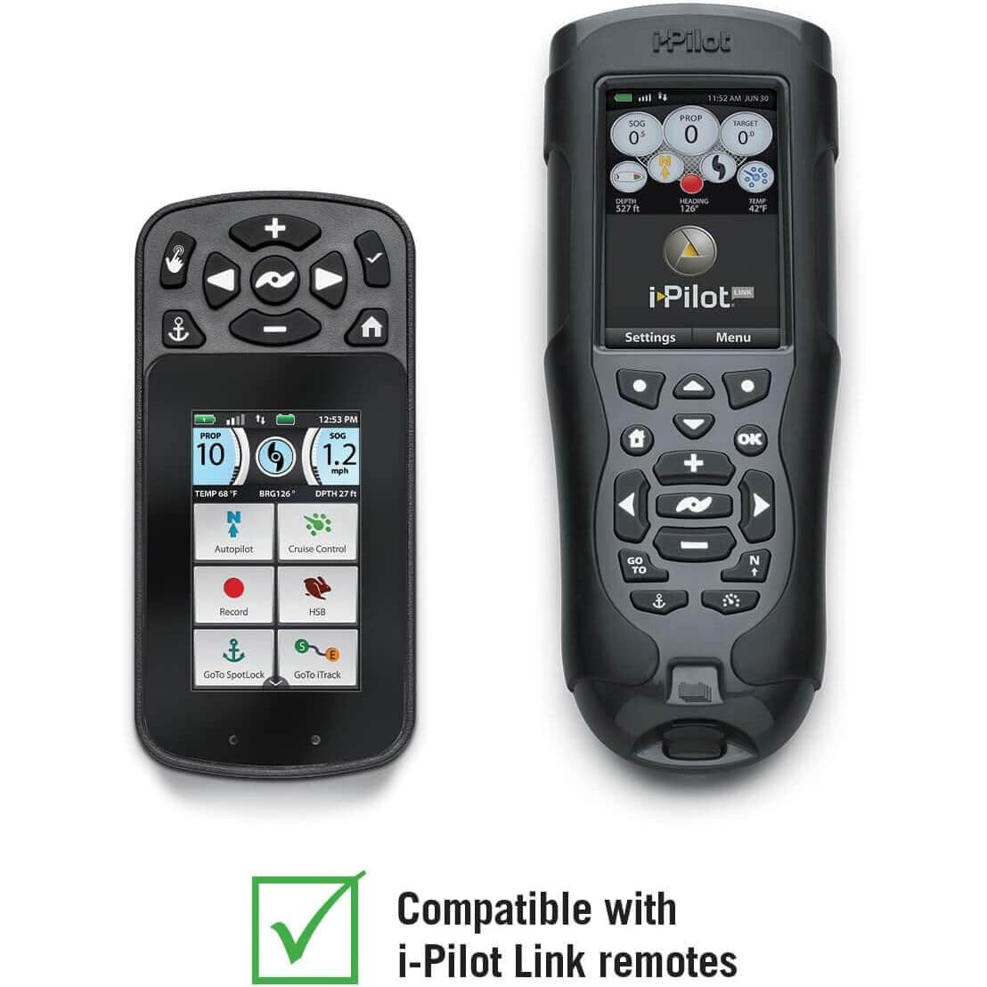 Minn Kota i-Pilot Link touchscreen and remote controllers with digital display comparison