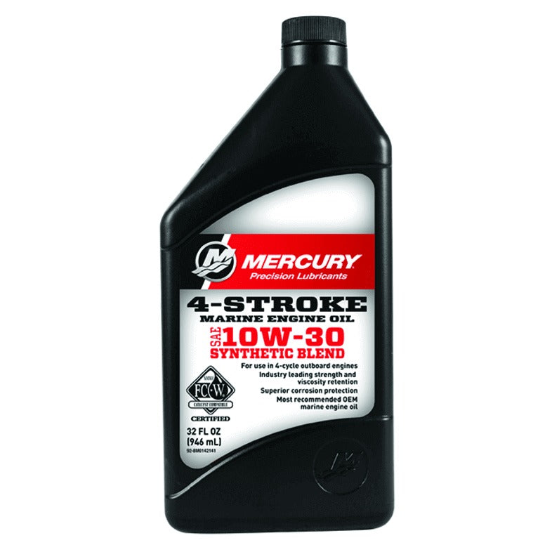 Mercury Marine 4-Stroke 10W-30 synthetic blend engine oil quart bottle 8M0173227