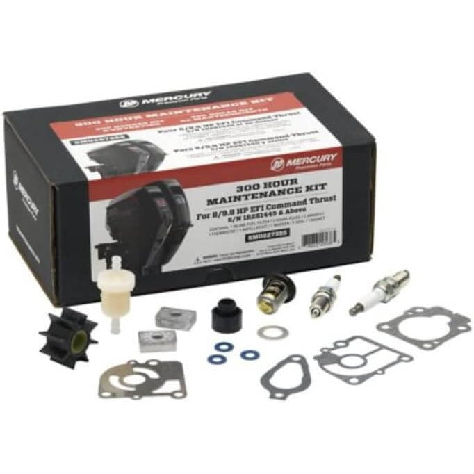 Mercury 8M0227355 300 hour service kit box with gaskets spark plugs and impeller for 8-9.9 HP EFI Command Thrust