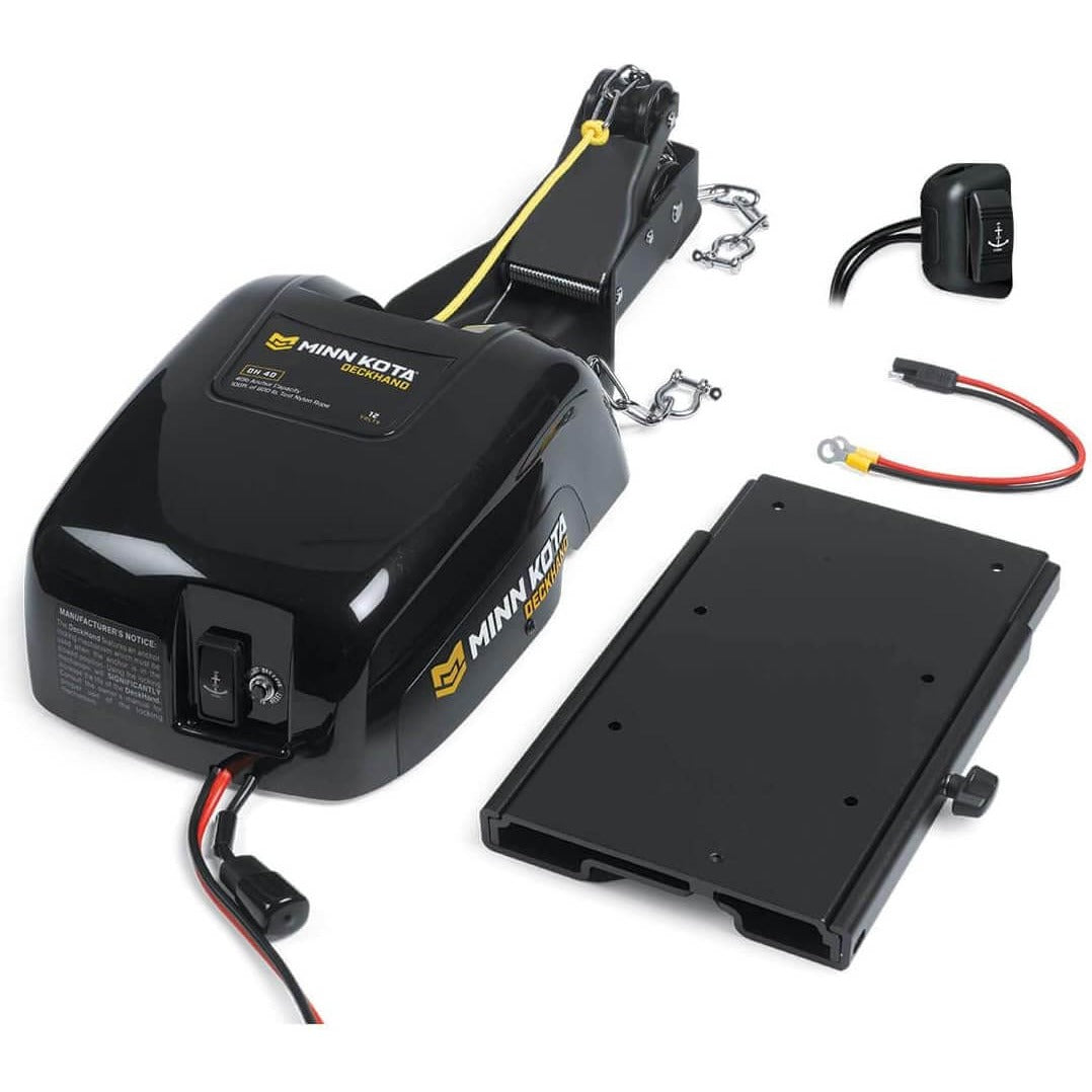 Minn Kota Deckhand DH 40 electric anchor winch kit with mounting plate and switch for pontoon boats