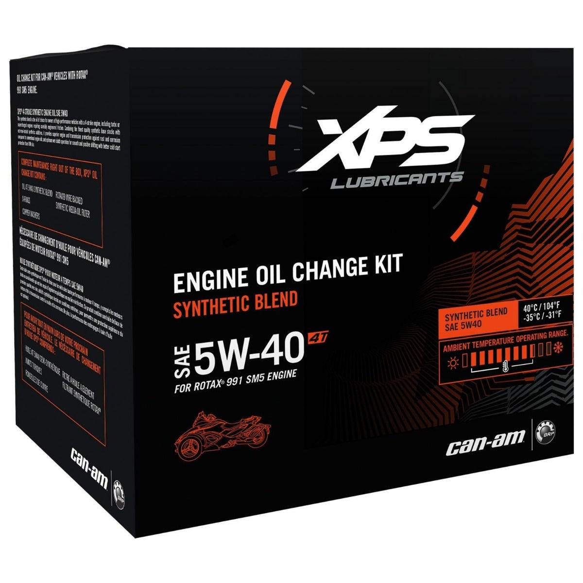 Can-Am XPS 4T 5W-40 synthetic blend oil change kit box for Spyder Rotax 991 SM5 engine